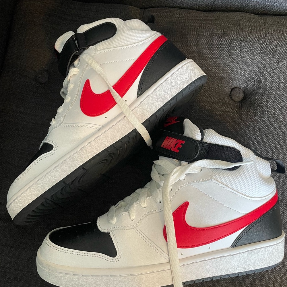 Nike White and Red High-Top Sneakers